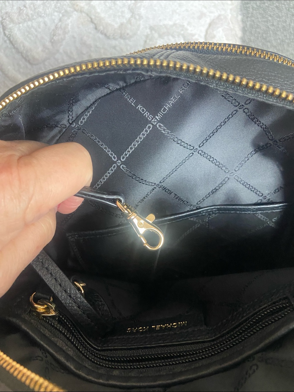 Michael Kors Black Pebbled Leather Backpack with Gold Hardware Accents - Picture 6 of 10